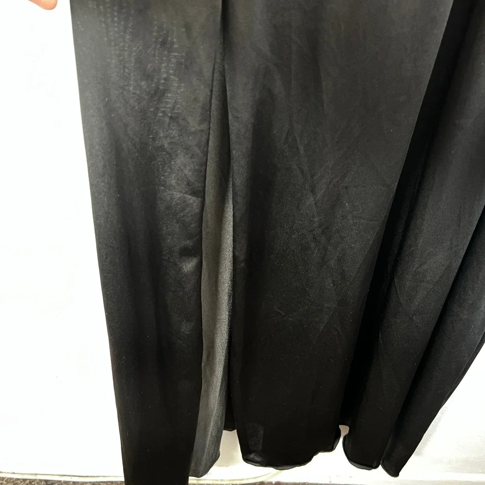 VTG 90s Nylon Slip Maxi Dress Sz Large Black Mesh Whimsigoth Dark‎ Fairy